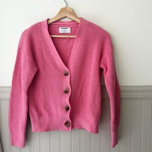 Old Navy XS Vibrant Pink Cardigan Button Up Cotton Sweater
